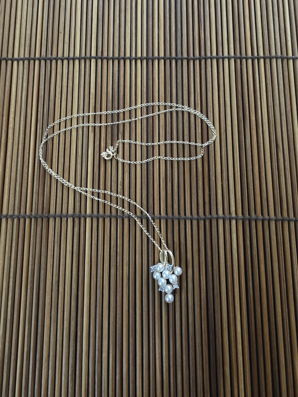 14k Pearl, Diamond Yellow Gold Cluster Necklace